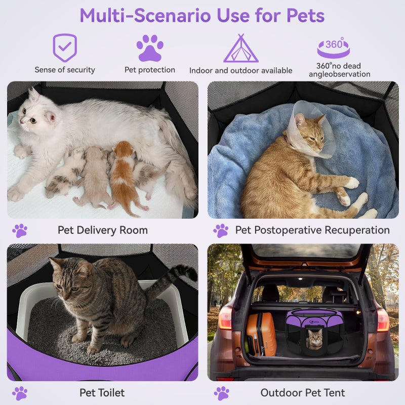 Siedihit Dog Cat Playpen, Puppy Pet Playpen, Small Dogs Tent Crates Cage Indoor/Outdoor, Portable Pop Up Dog Kennel Playpen with Carrying Case for Dogs/Cats/Rabbits,Purple - Image 3
