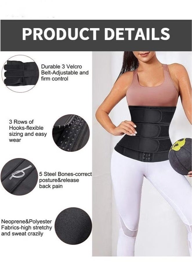 كيلا مشد خصر للنساء، مشد خصر ثلاثي الأحزمة، مشد خصر مع 3 أشرطة فيلكرو و3 صفوف إغلاق، أحزمة تنحيف للتمرين في الساونا، مشد أسفل الصدر، مشد للتحكم في البطن، مشد تنحيف البطن على شكل الساعة الرملية - Image 3