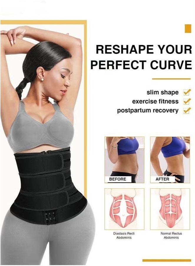 كيلا مشد خصر للنساء، مشد خصر ثلاثي الأحزمة، مشد خصر مع 3 أشرطة فيلكرو و3 صفوف إغلاق، أحزمة تنحيف للتمرين في الساونا، مشد أسفل الصدر، مشد للتحكم في البطن، مشد تنحيف البطن على شكل الساعة الرملية - Image 2
