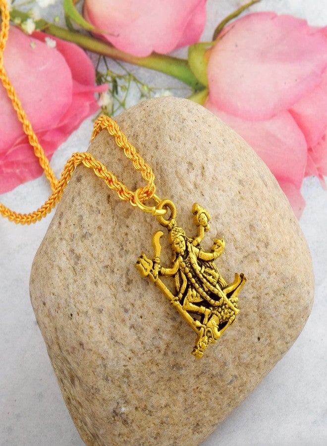 DULCI Hindu Goddess Maa Kali Navratri Special Mata Rani Oxidized Gold Plated Brass Pendant Locket - Image 4