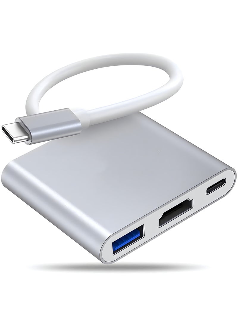 FIRST PRO - 3-In-1 Type C To HDMI Adapter HUB Silver - Image 1