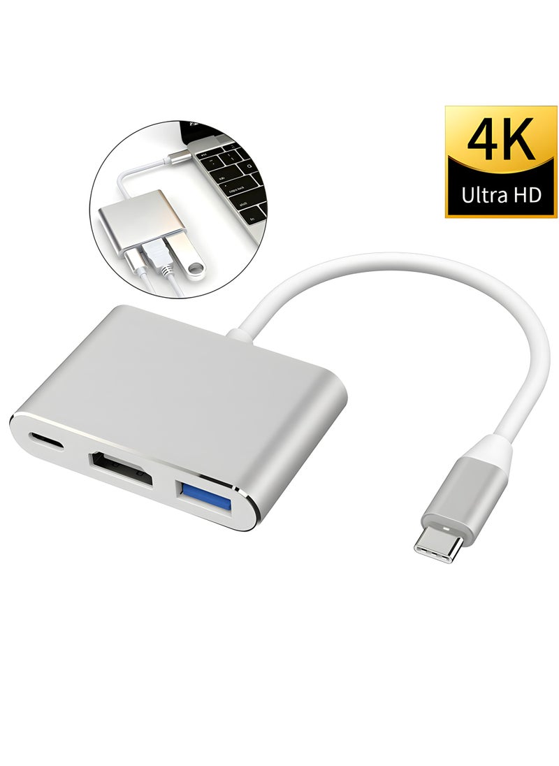 FIRST PRO - 3-In-1 Type C To HDMI Adapter HUB Silver - Image 1
