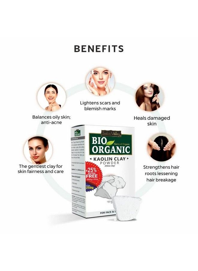 Indus Valley - Bio Organic Kaolin Powder ; China Clay For Skin Face Mask (200G+50G) - Image 1