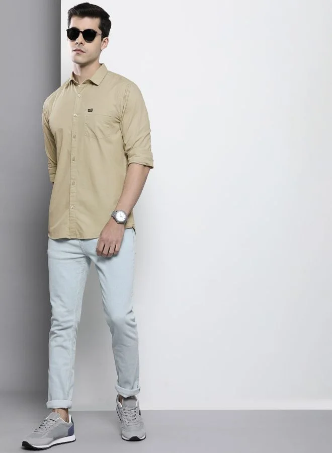 شركة المرآب الهندية Men Slim Fit Solid Full Sleeves Spread Collar Casual Shirt