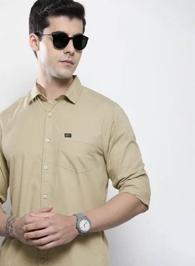 شركة المرآب الهندية Men Slim Fit Solid Full Sleeves Spread Collar Casual Shirt