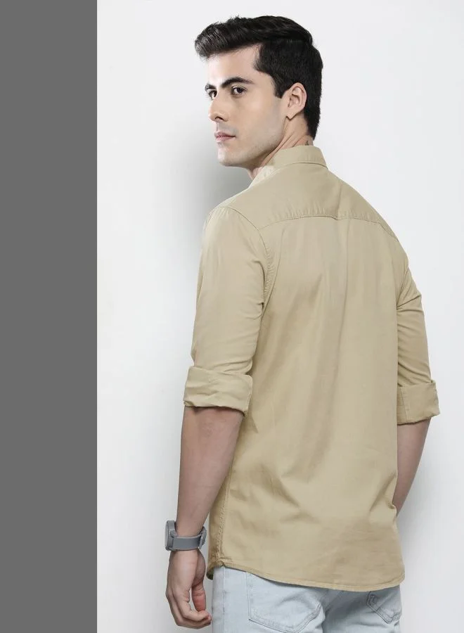 شركة المرآب الهندية Men Slim Fit Solid Full Sleeves Spread Collar Casual Shirt