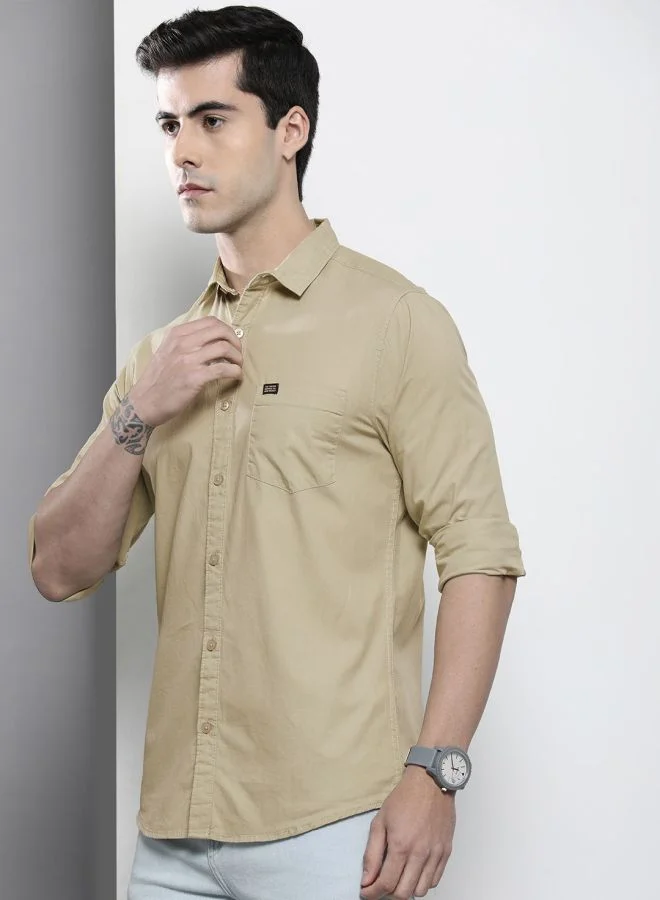 شركة المرآب الهندية Men Slim Fit Solid Full Sleeves Spread Collar Casual Shirt