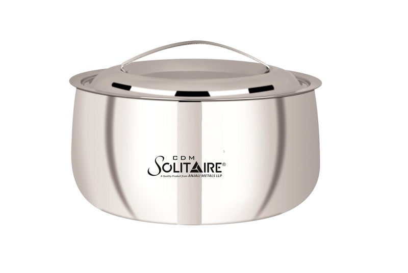 CDM SOLITAIRE CDM Solitaire Hot Pot Double Wall Stainless Steel Belly Shape Casserole, Insulated Thermal Serving Bowl, Food Warmer, Self Locking Press Lid, Hot Food Upto 8 Hour 3000 ML  - Image 1