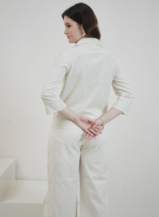 Athena Cream Cotton 3/4 Sleeve Shirt with Cuban Collar - Image 5