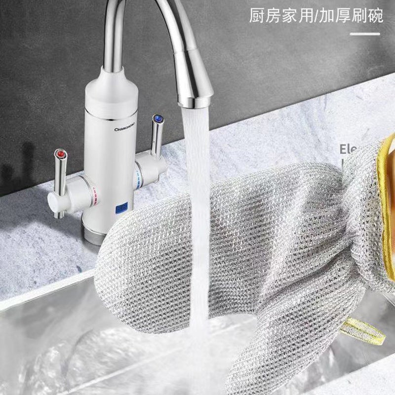 Bamboo Fiber Dishwashing Gloves Oil-Free Silver Wire Dishwashing Artifact Kitchen Cleaning Oil-Proof Waterproof Steel Wire Gloves Single - Image 3