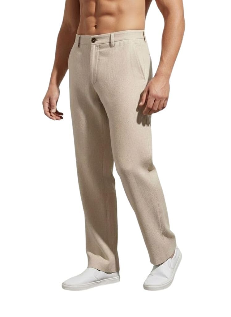 SMOWKLY Casual Trousers for Men |Men’s Regular Fit Straight Pants |Comfortable Stylish Trousers for Men |Soft Fabric Chinos for Everyday Wear, Travel & Office |Linen Cotton Bottom Wear(1692_BG_36) - Image 1