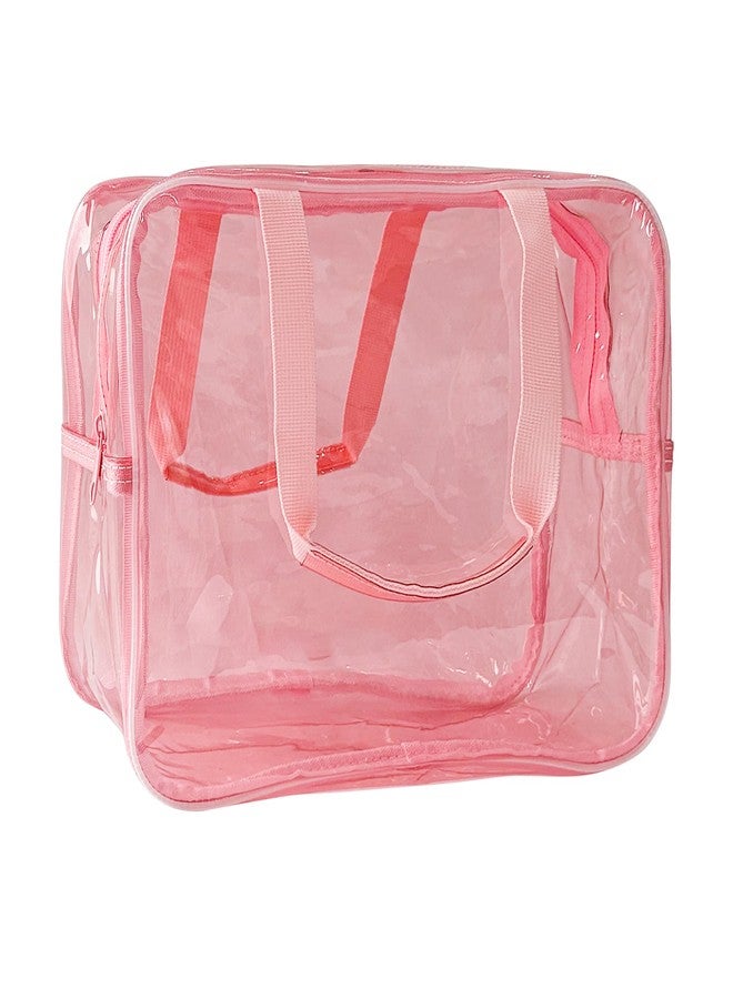TotePrint PVC Clear Pure Color Transparent Large Zipper Cosmetic Pouch Travel Makeup Cosmetic Bag with Handle for Travel Bathroom Toiletry Organizer, Light Pink, Modern - Image 1