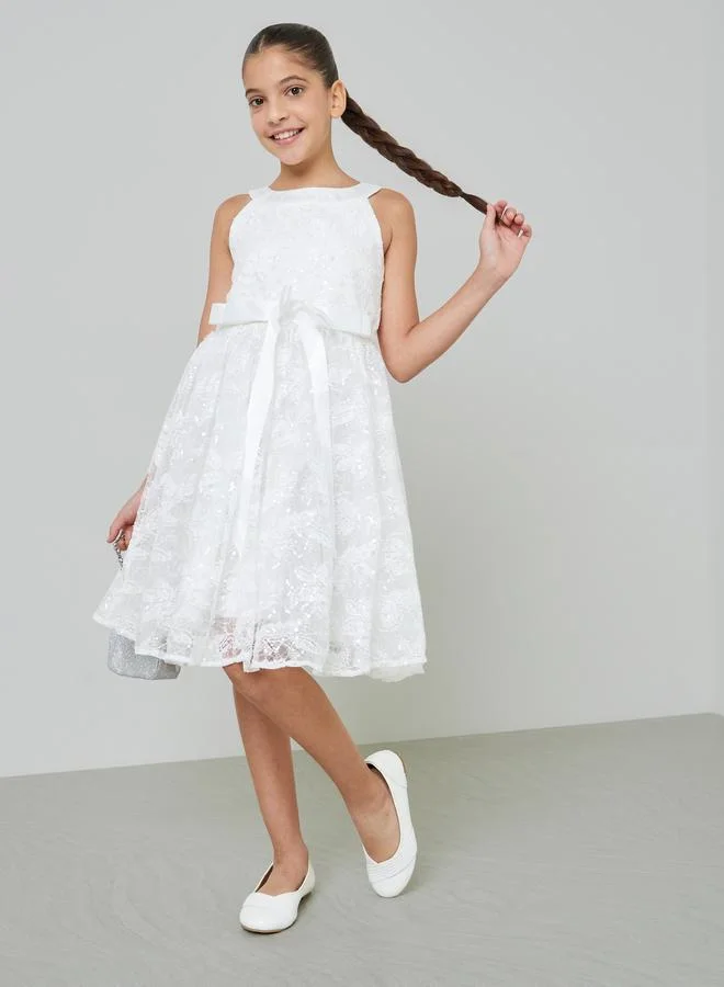 Take Two Girls White A-Line Lace Midi Dress