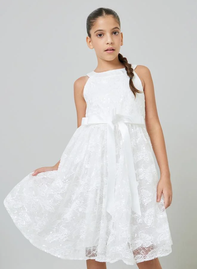 Take Two Girls White A-Line Lace Midi Dress