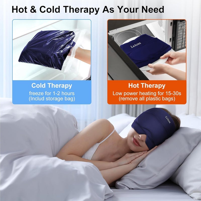 LeArex Migraine Relief Capï¼Œ2 in 1 Headache Relief Cap with Gel Eye Mask Ice Head Wrap Hot and Cold Therapy Hat for Headache Puffy Eyes Sinus and Tension Stress Relief - Image 4