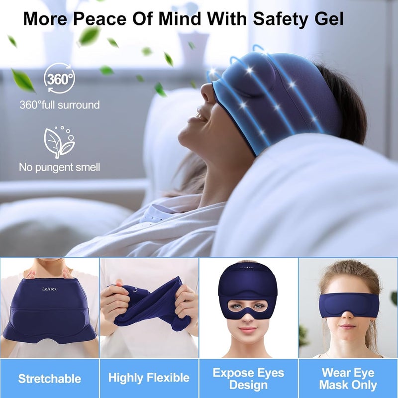 LeArex Migraine Relief Capï¼Œ2 in 1 Headache Relief Cap with Gel Eye Mask Ice Head Wrap Hot and Cold Therapy Hat for Headache Puffy Eyes Sinus and Tension Stress Relief - Image 5