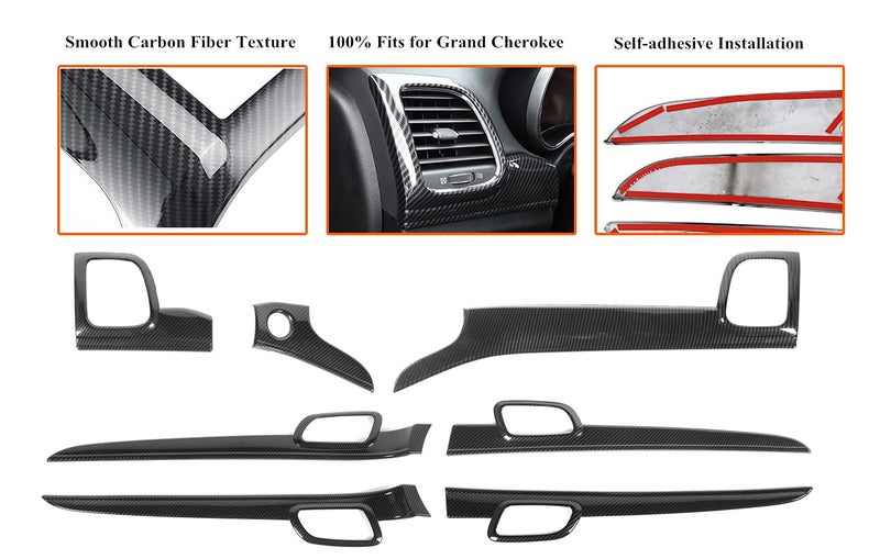 YOCTM ABS Carbon Fiber Look Dashboard Panel Trim Door Handle Cover for Jeep Grand Cherokee 2014 2015 2016 2017 2018 2019 2020 2021 Interior Accessories Decorative Cover - Image 4