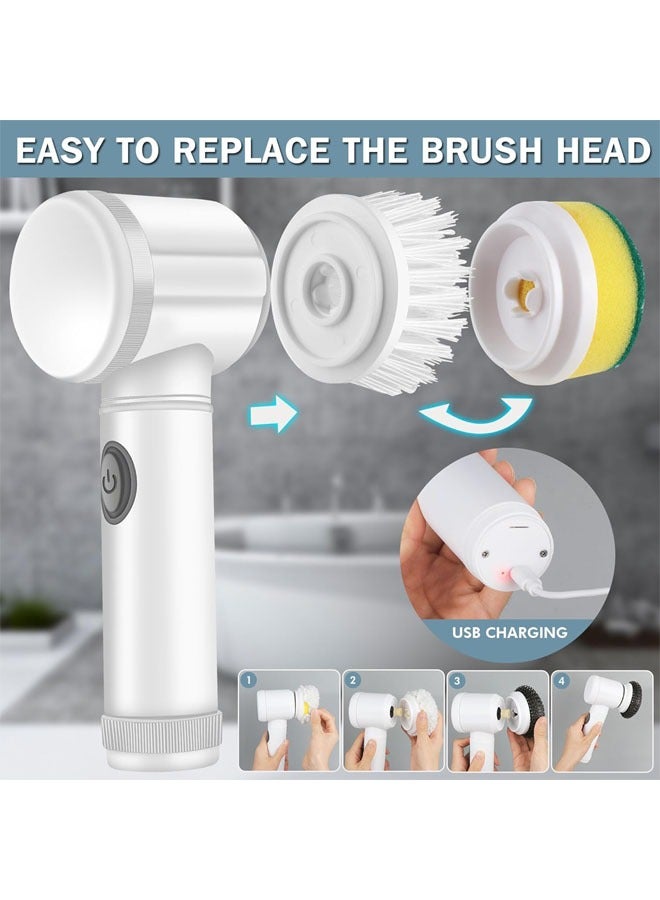 Electric Spin Scrubber Cordless Tub, Shower Tile Scrubber, Floor Scrubber for Cleaning with 5 Replaceable Heads for Bathroom, Floor, Window, Kitchen, USB Rechargeable (White) - Image 5