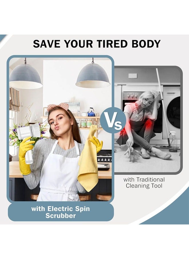 Electric Spin Scrubber Cordless Tub, Shower Tile Scrubber, Floor Scrubber for Cleaning with 5 Replaceable Heads for Bathroom, Floor, Window, Kitchen, USB Rechargeable (White) - Image 3