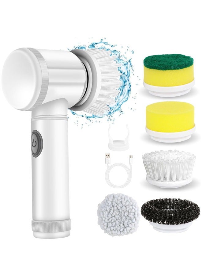 Electric Spin Scrubber Cordless Tub, Shower Tile Scrubber, Floor Scrubber for Cleaning with 5 Replaceable Heads for Bathroom, Floor, Window, Kitchen, USB Rechargeable (White) - Image 1