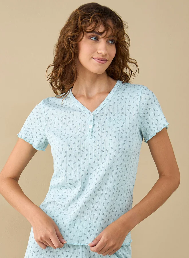 سبلاش فيڤ طقم بيجامة وتيشيرت بياقة على شكل حرف  بطبعات شاملة