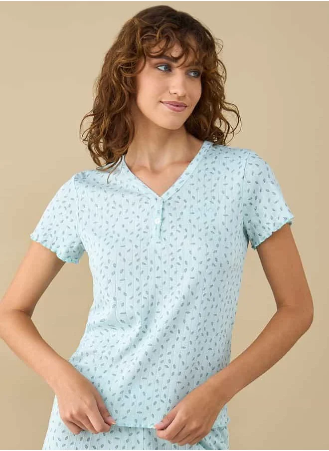 Splash FAV All-Over Print Pointelle V-neck T-shirt and Pyjama Set
