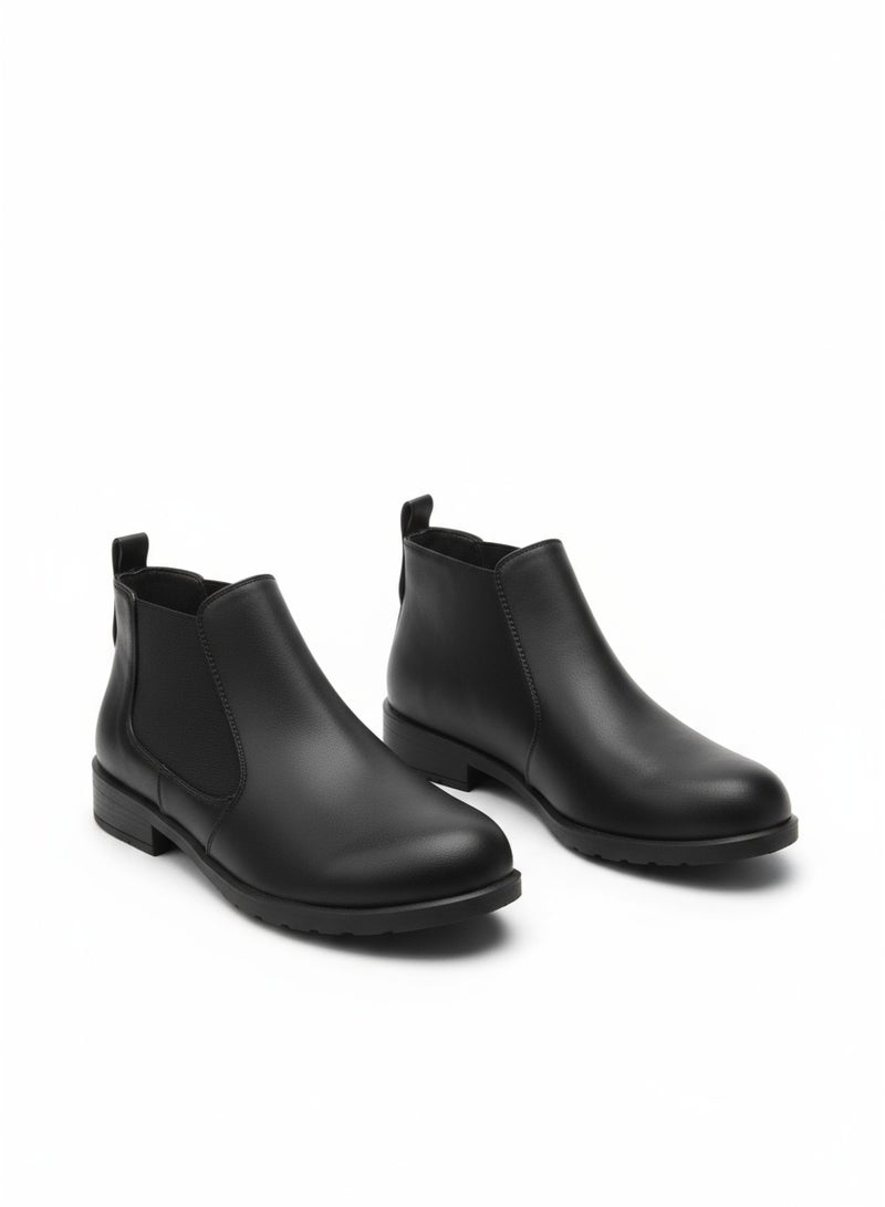 لايف ستيلاش  أحذية كاحل جلد مسطح باستيك - G-30 - اسود - Image 1