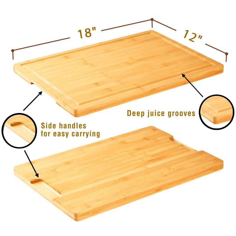 Allsum Bamboo Cutting Board for Kitchen, 18" Large Wood Charcuterie Cheese Board, Wooden Chopping Block with Side Handles and Juice Grooves - Image 4