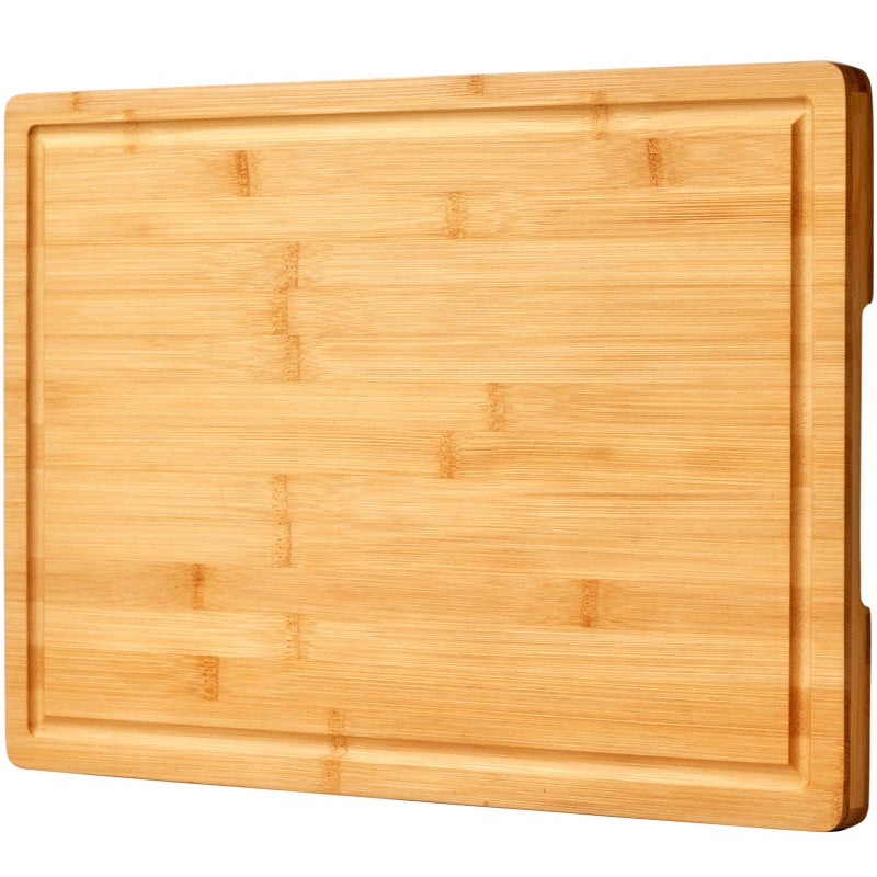 Allsum Bamboo Cutting Board for Kitchen, 18" Large Wood Charcuterie Cheese Board, Wooden Chopping Block with Side Handles and Juice Grooves - Image 1