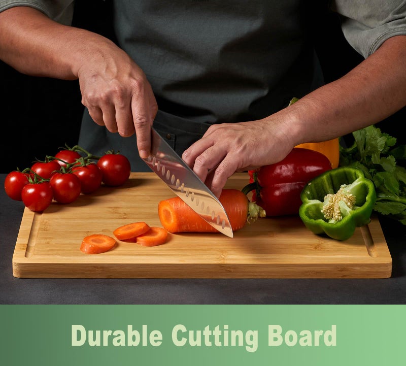 Allsum Bamboo Cutting Board for Kitchen, 18" Large Wood Charcuterie Cheese Board, Wooden Chopping Block with Side Handles and Juice Grooves - Image 2