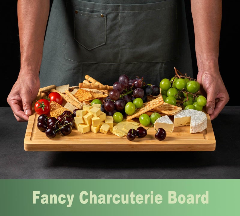 Allsum Bamboo Cutting Board for Kitchen, 18" Large Wood Charcuterie Cheese Board, Wooden Chopping Block with Side Handles and Juice Grooves - Image 3