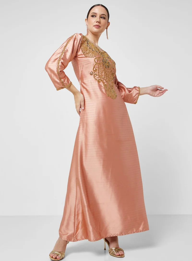 ARABIAN CLOSET Embellished Square Neck Jalabiya
