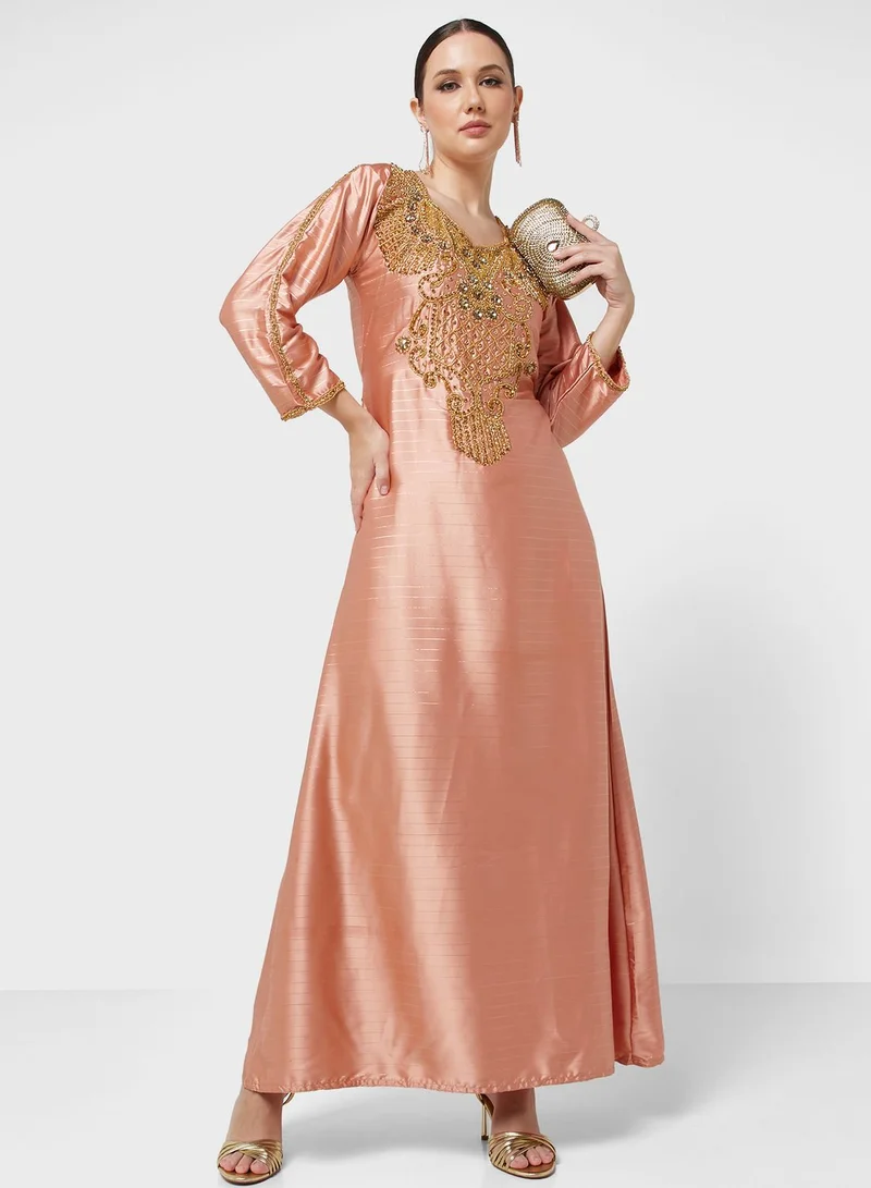 ARABIAN CLOSET Embellished Square Neck Jalabiya