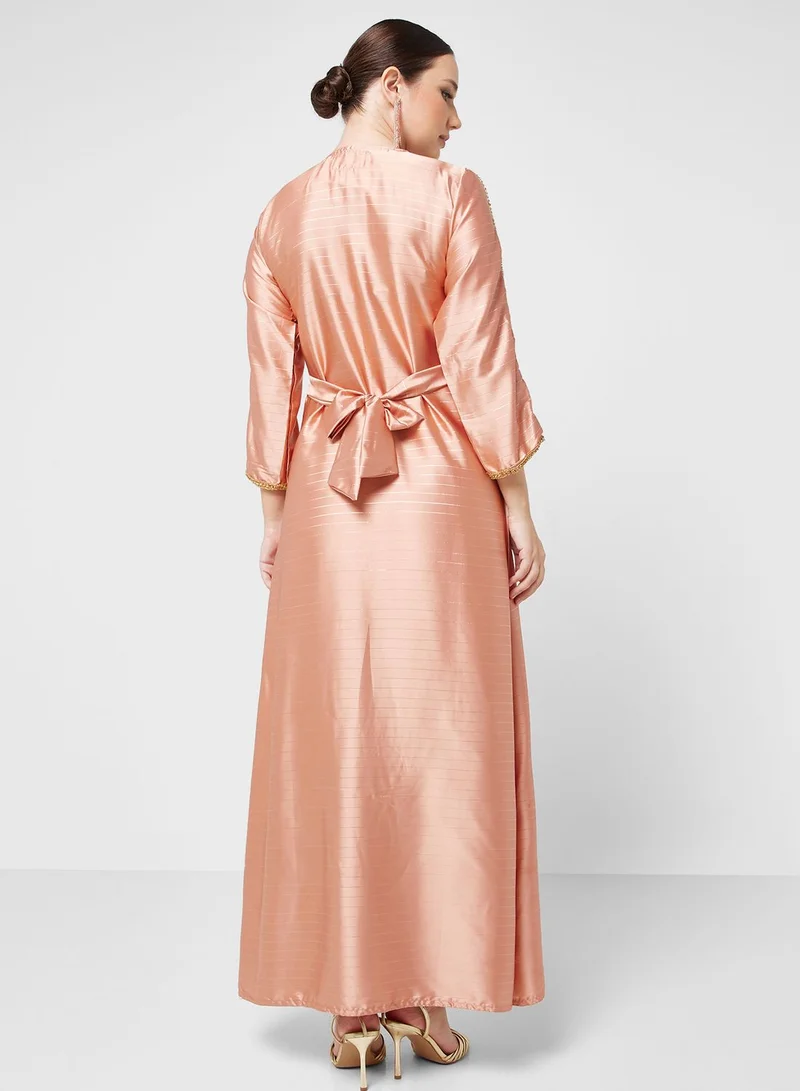 ARABIAN CLOSET Embellished Square Neck Jalabiya