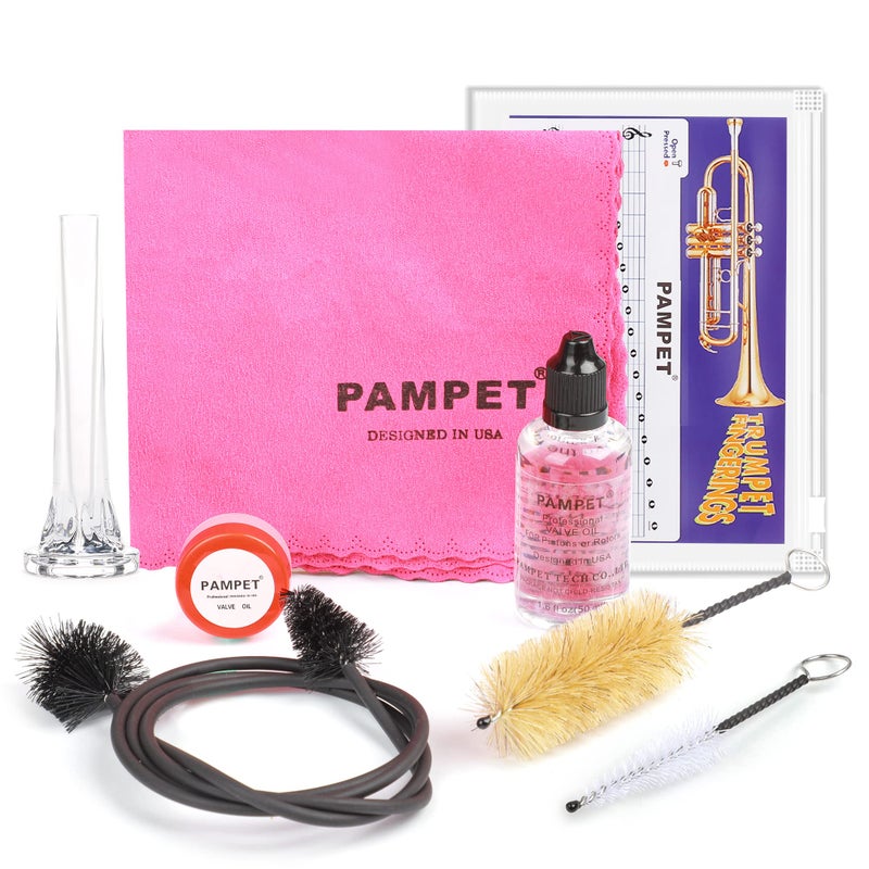 PAMPET Trumpet Care Kit, Professional Trumpet Cleaning Kit Care Your Trumpet with Valve Oil, Brass Polishing Spray, Slide Grease, Brushes - Image 1