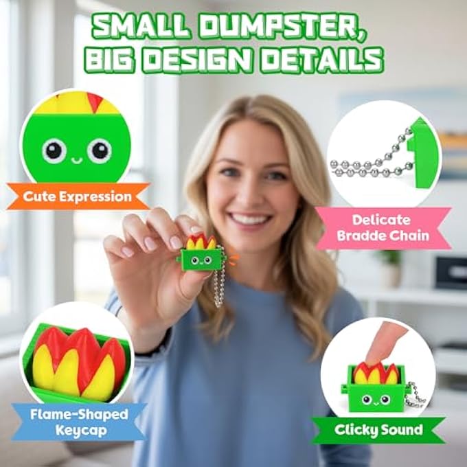 Dalycro Dumpster Keyboard Clicker Fidget Keychain, Dumpster Fidget Gifts for Coworkers Office Desk Accessories Home Travel Stress Anxiety Relief (Green, 1P) - Image 3