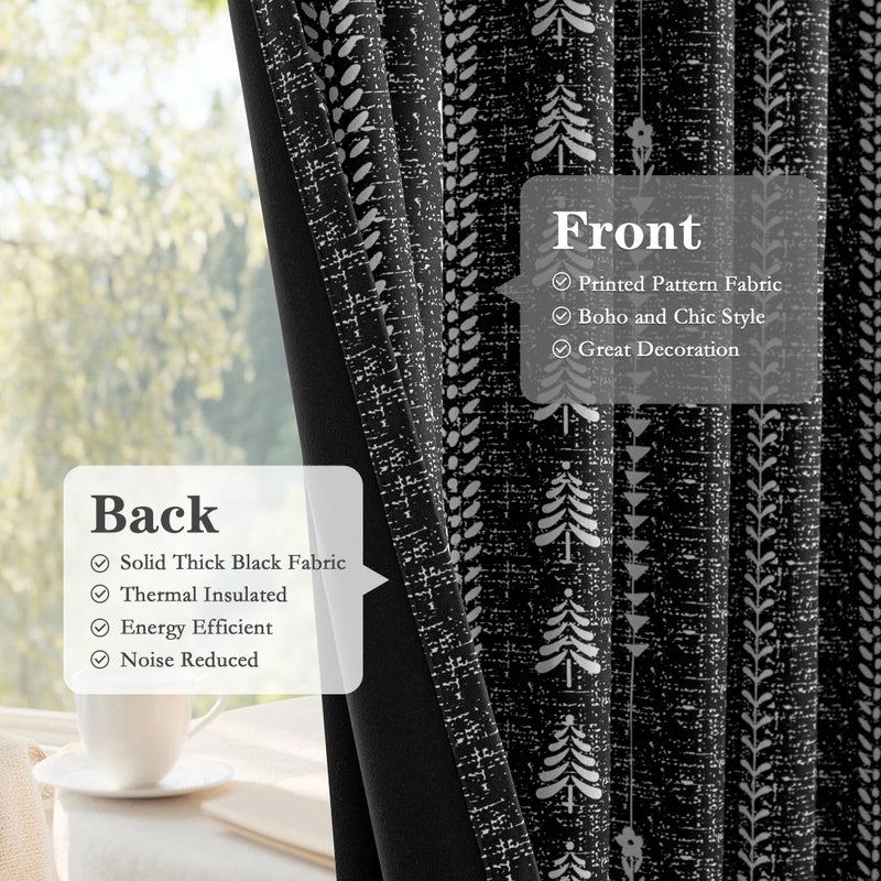 MEETSKY Boho Black Blackout Curtains 84 inch Long - for Bedroom Living Room Printed Patterned 95% Room Darkening Farmhouse Bohemian Thermal Insulated Drapes, Back Tab, 50" Wide Each Panel, 2 Panels - Image 3