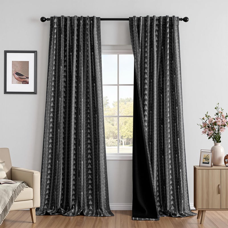 MEETSKY Boho Black Blackout Curtains 84 inch Long - for Bedroom Living Room Printed Patterned 95% Room Darkening Farmhouse Bohemian Thermal Insulated Drapes, Back Tab, 50" Wide Each Panel, 2 Panels - Image 2