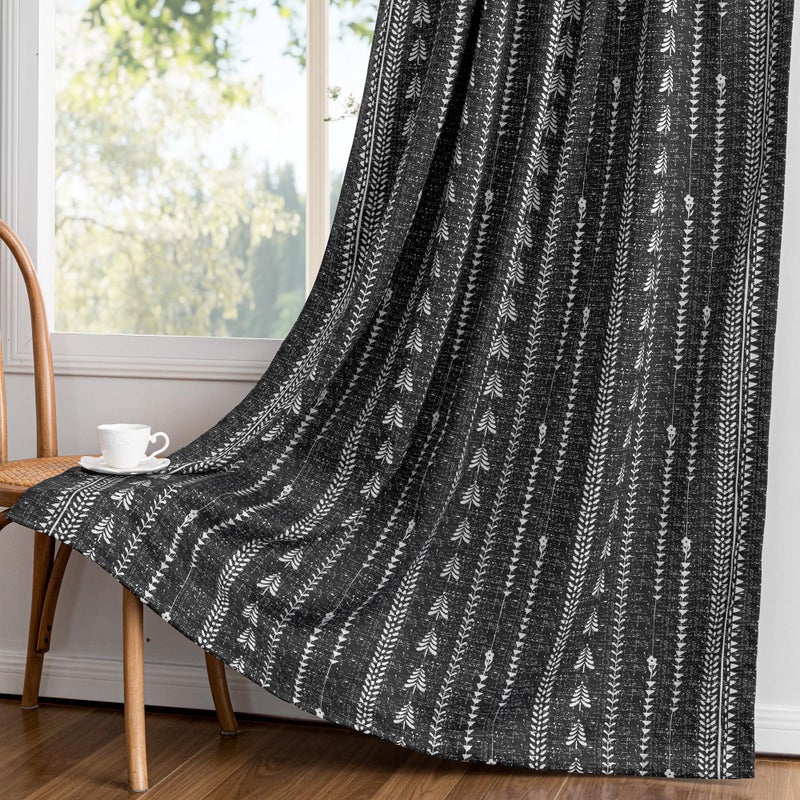 MEETSKY Boho Black Blackout Curtains 84 inch Long - for Bedroom Living Room Printed Patterned 95% Room Darkening Farmhouse Bohemian Thermal Insulated Drapes, Back Tab, 50" Wide Each Panel, 2 Panels - Image 5