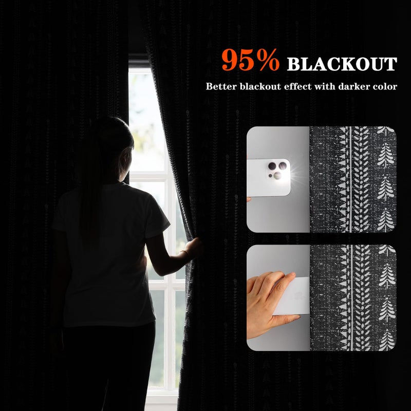 MEETSKY Boho Black Blackout Curtains 84 inch Long - for Bedroom Living Room Printed Patterned 95% Room Darkening Farmhouse Bohemian Thermal Insulated Drapes, Back Tab, 50" Wide Each Panel, 2 Panels - Image 4
