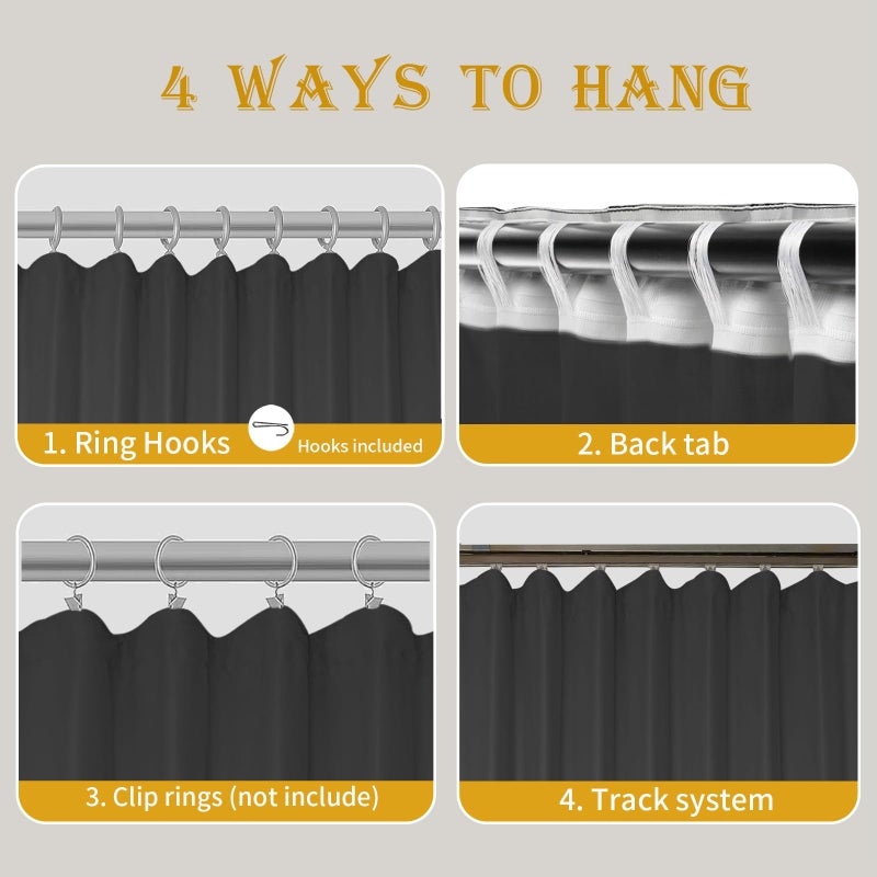 RoomDarkning Room Divider Curtains for Ceiling Track Rod  Blackout Ceiling Track Curtains with Hooks Noise Reduction Privacy Curtain for Wall Ceiling Mount Track  15 ft Wide x 9 ft Tall  Grey  1 Panel - Image 2