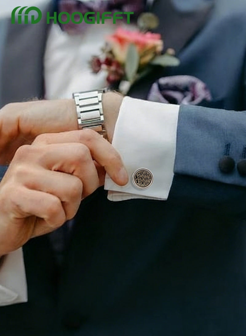 HOOGIFFT 2 Pairs Men's Cufflinks, Shirt Suit Cufflinks, with Classic Calm and Unique Design are Suitable for Formal occasions and Daily Mens Accessories（with Cufflink Box） - Image 2