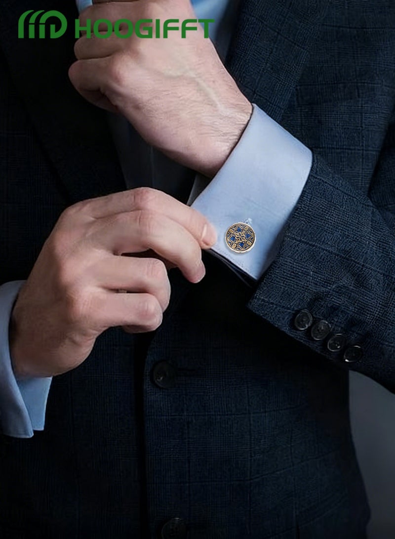 HOOGIFFT 2 Pairs Men's Cufflinks, Shirt Suit Cufflinks, with Classic Calm and Unique Design are Suitable for Formal occasions and Daily Mens Accessories（with Cufflink Box） - Image 3