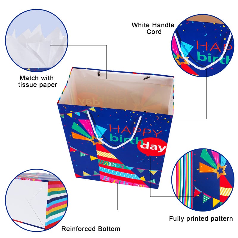 Plauthus Birthday Gift Bag with Handle and Tissue Paper, 12 Pcs Gift Bags Assorted Sizes and Designs, Large, Medium, Small Size Birthday Gift Bag for Boys, Girls, 13â€, 9â€ ) - Image 4