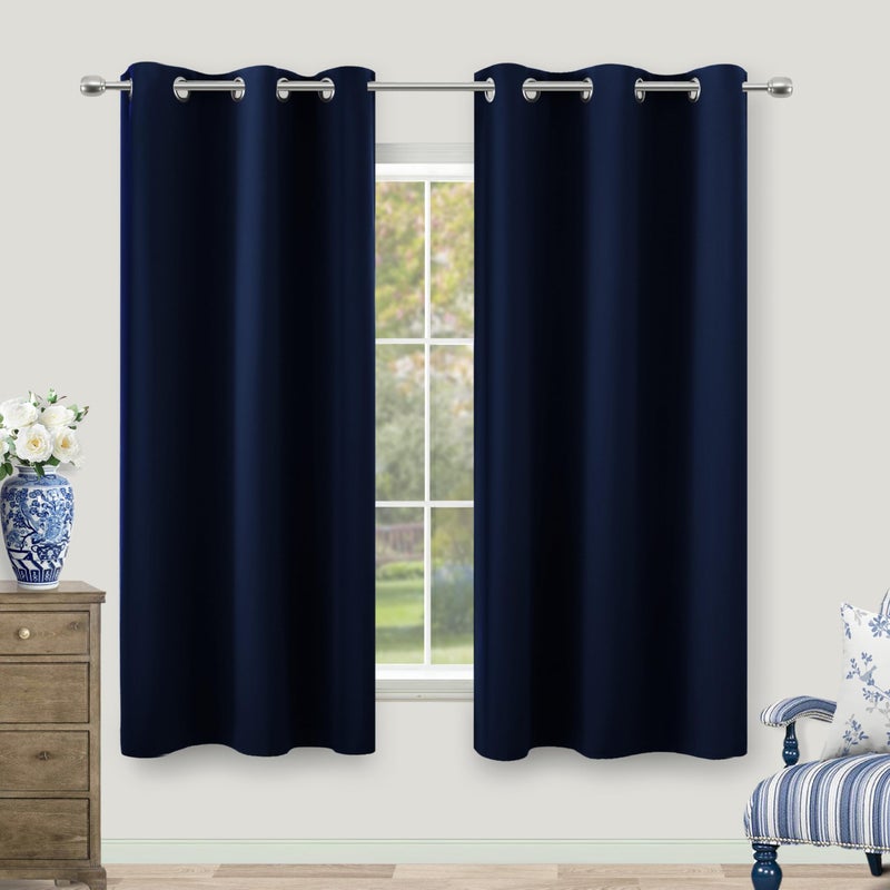 KOUFALL Small Window Curtains for Bathroom Sink Short Length 2 Panel Sets Grommet Navy Blue Heat Reflective Blackout RV Curtains for Camper Kitchen Kids Boys Bedroom Patriotic 45 Inches Long