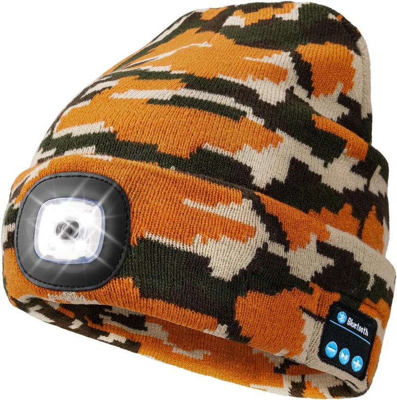 Wmcaps Bluetooth Beanie with a Light, Unisex USB Rechargeable 4 LED Fashlight Hat with Cordless Headphones, Unique Christmas Birthday Gifts for Men Him Husband Teen - Image 1
