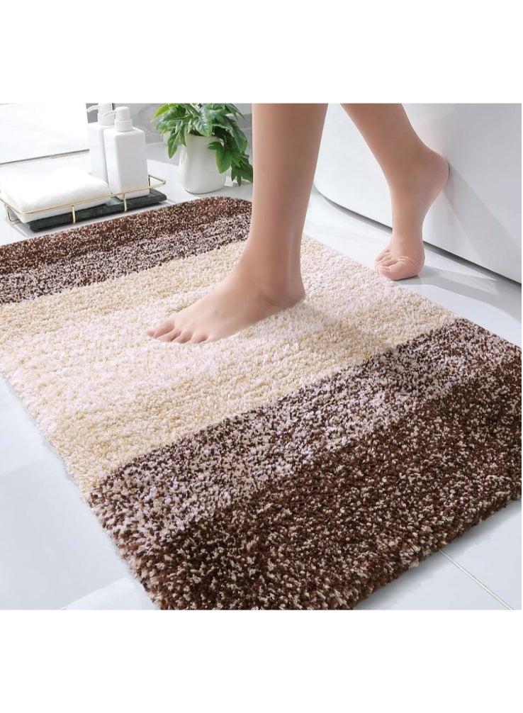 سجادة حمام فاخرة متدرجة اللون باللون البني: سجادة حمام فائقة النعومة وماصة مصنوعة من الألياف الدقيقة مع طبقة مخملية مانعة للانزلاق، متوفرة بأحجام متعددة (60 × 40 سم / 23.62 بوصة × 15.74 بوصة)، قابلة للغسل والتجفيف في الغسالة. - Image 1