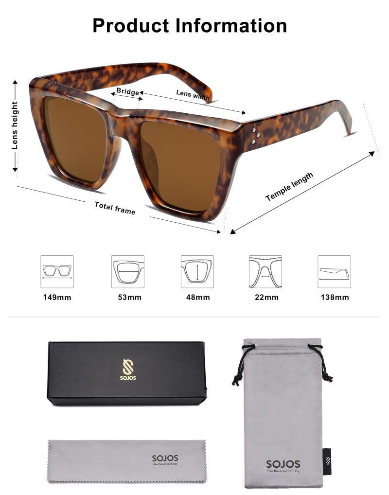 SOJOS Fashion Oversized Square Cat Eye Polarized Sunglasses for Women Trendy Cateye Style Womens Sunglasses SJ2179, Dark Tortoise Frame/Brown Lens - Image 5