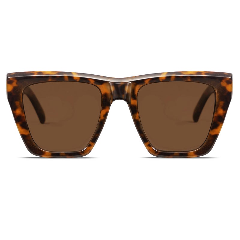 SOJOS Fashion Oversized Square Cat Eye Polarized Sunglasses for Women Trendy Cateye Style Womens Sunglasses SJ2179, Dark Tortoise Frame/Brown Lens - Image 3