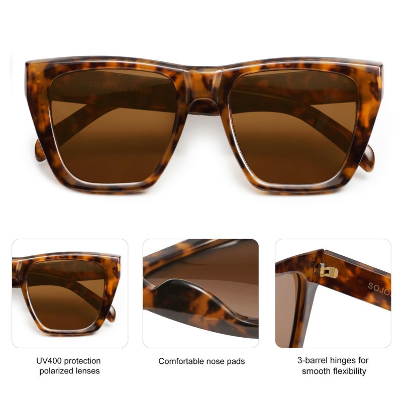 SOJOS Fashion Oversized Square Cat Eye Polarized Sunglasses for Women Trendy Cateye Style Womens Sunglasses SJ2179, Dark Tortoise Frame/Brown Lens - Image 4